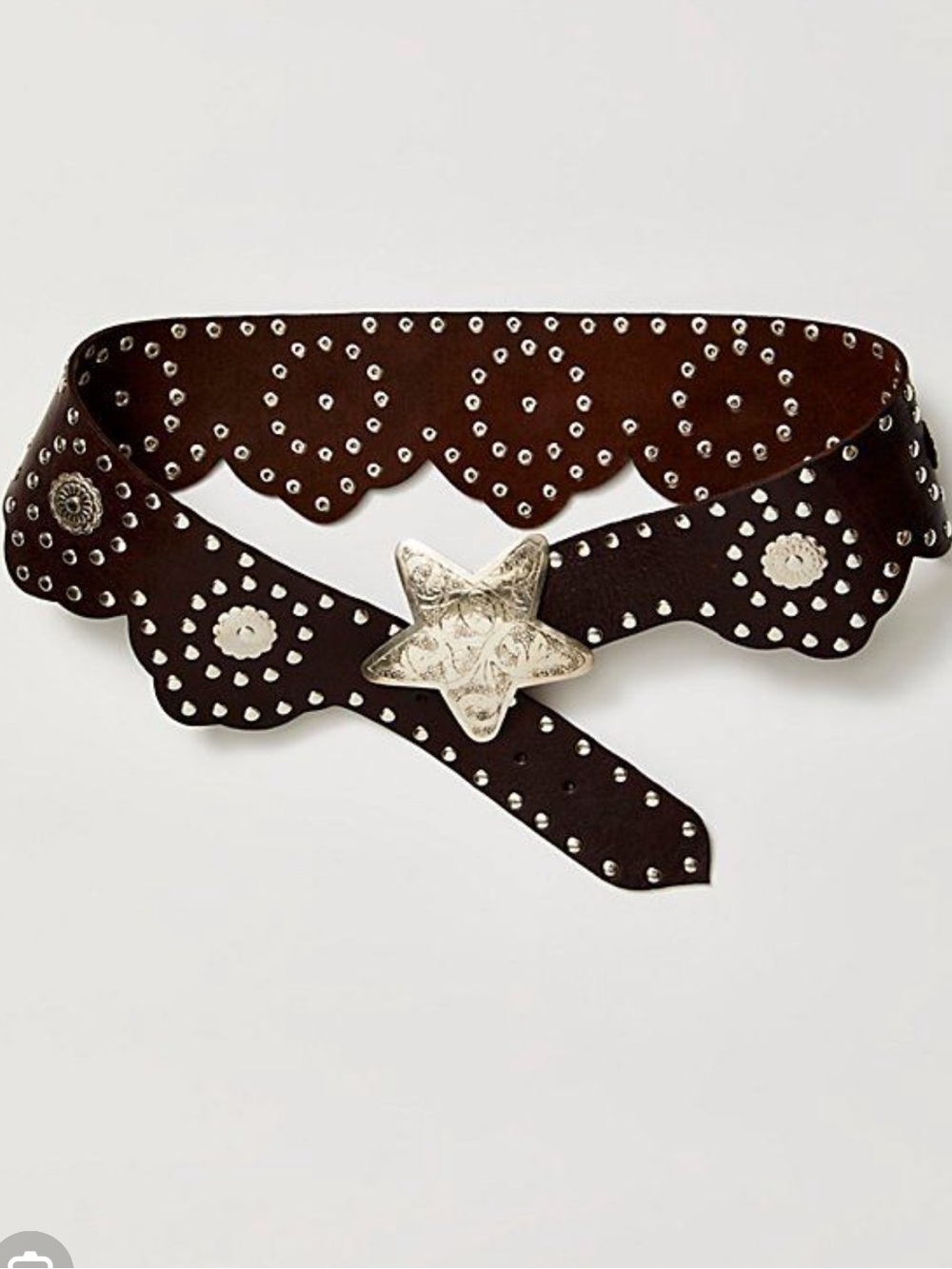Free People Z & L Europe Solar Myth Leather Stud Belt- Black/Silver Star